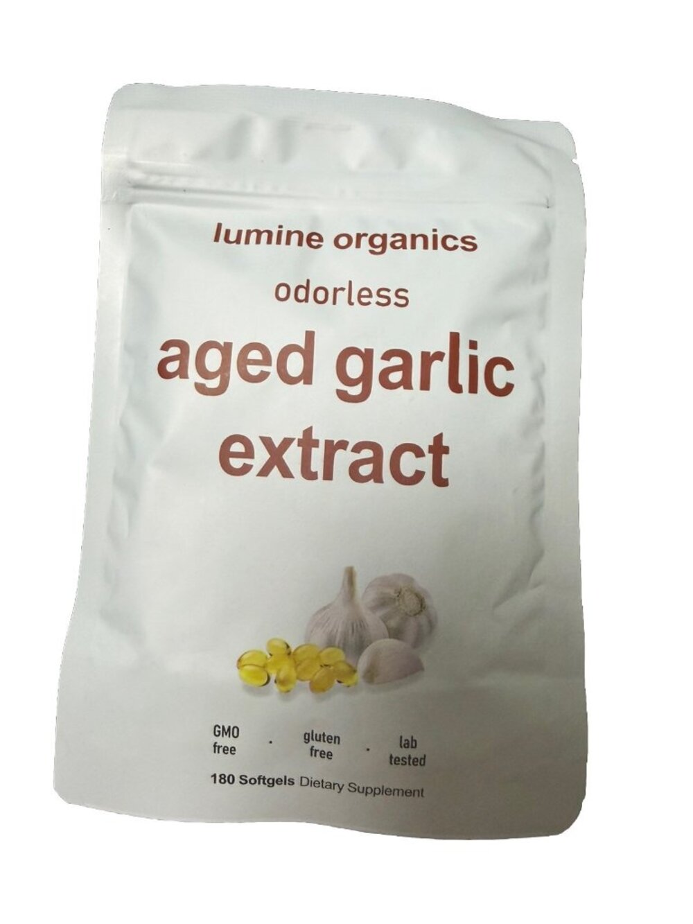Lumine Organics Aged Garlic Extract Odorless Organic 180 Soft gels exp 2/28